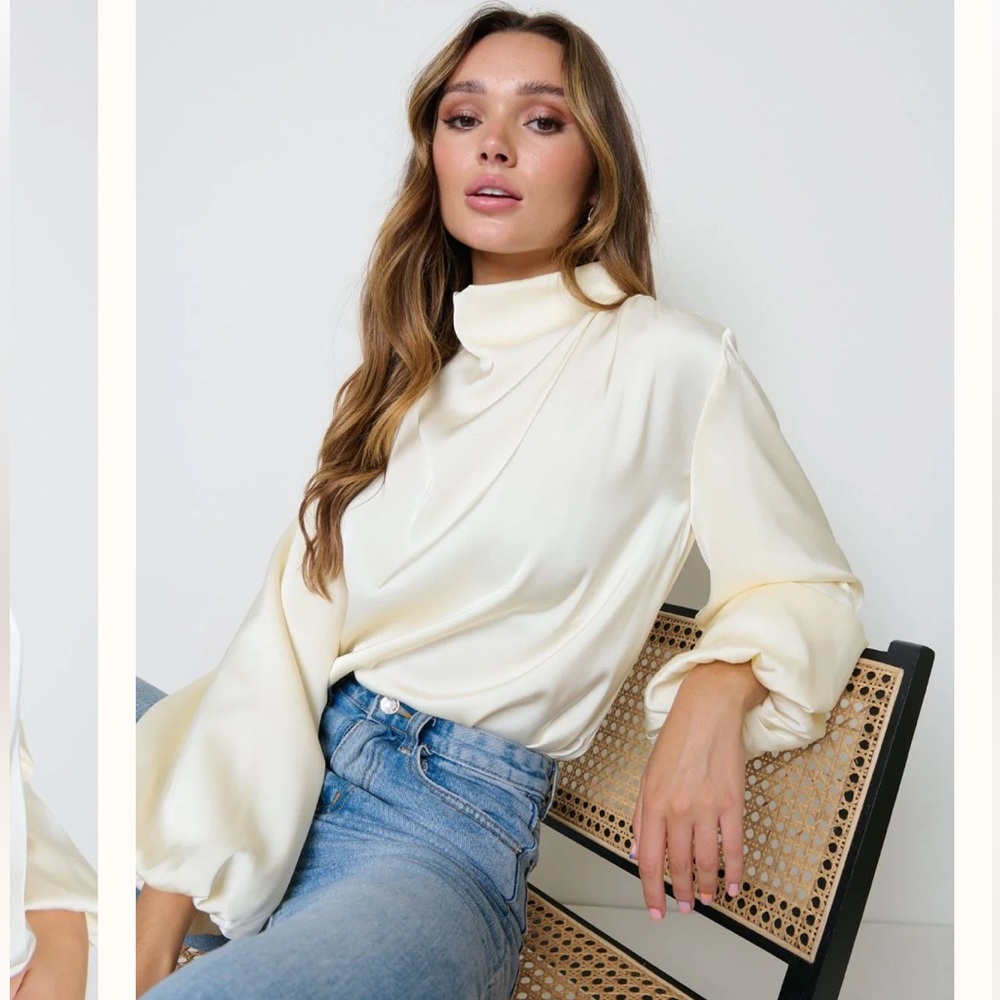 Pretty Lavish Tate Satin Cowl Neck Blouse Top Oyster Size US 4